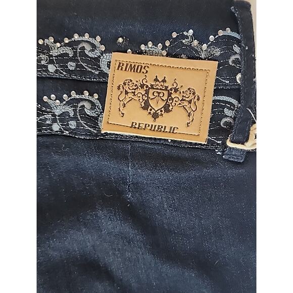 RARE Rimos Republic Jeans Size 10 Straight Leg 90s Y2K Embellished Dark Wash - Picture 7 of 10